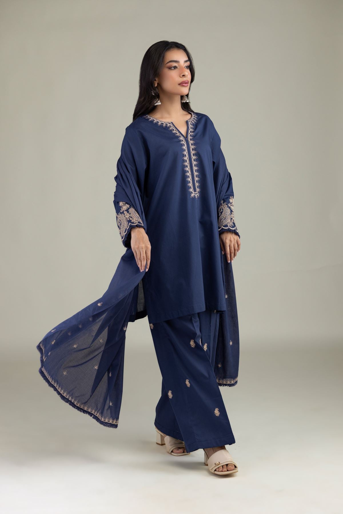 Navy V-Neck Kurta