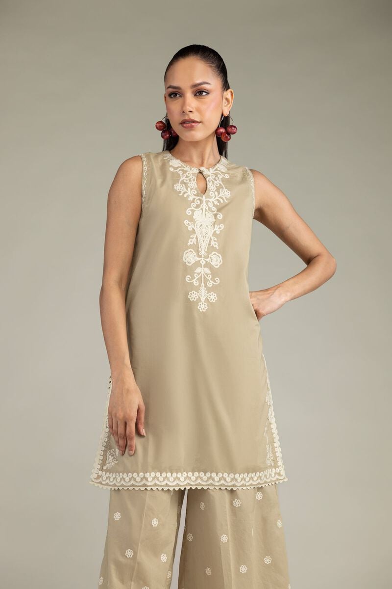 Beige Sleeveless Kurta