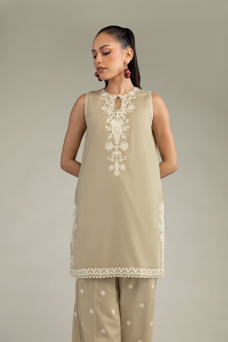 Beige Sleeveless Kurta