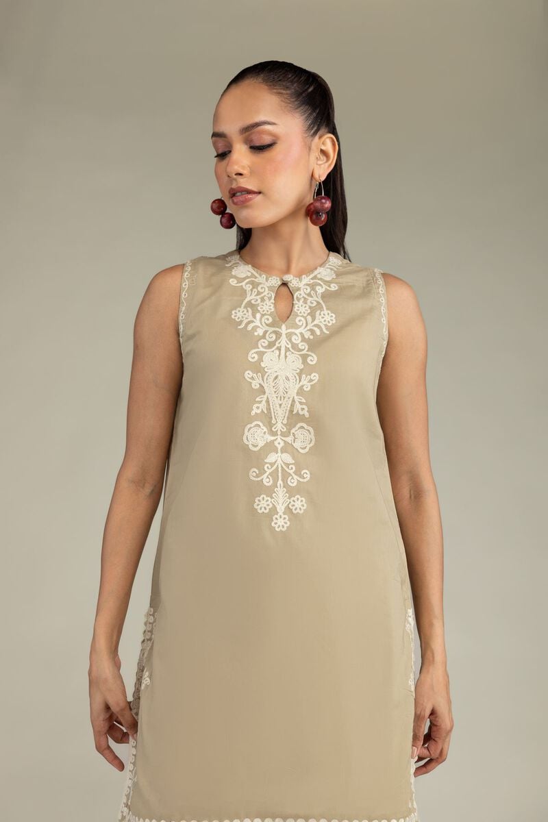 Beige Sleeveless Kurta