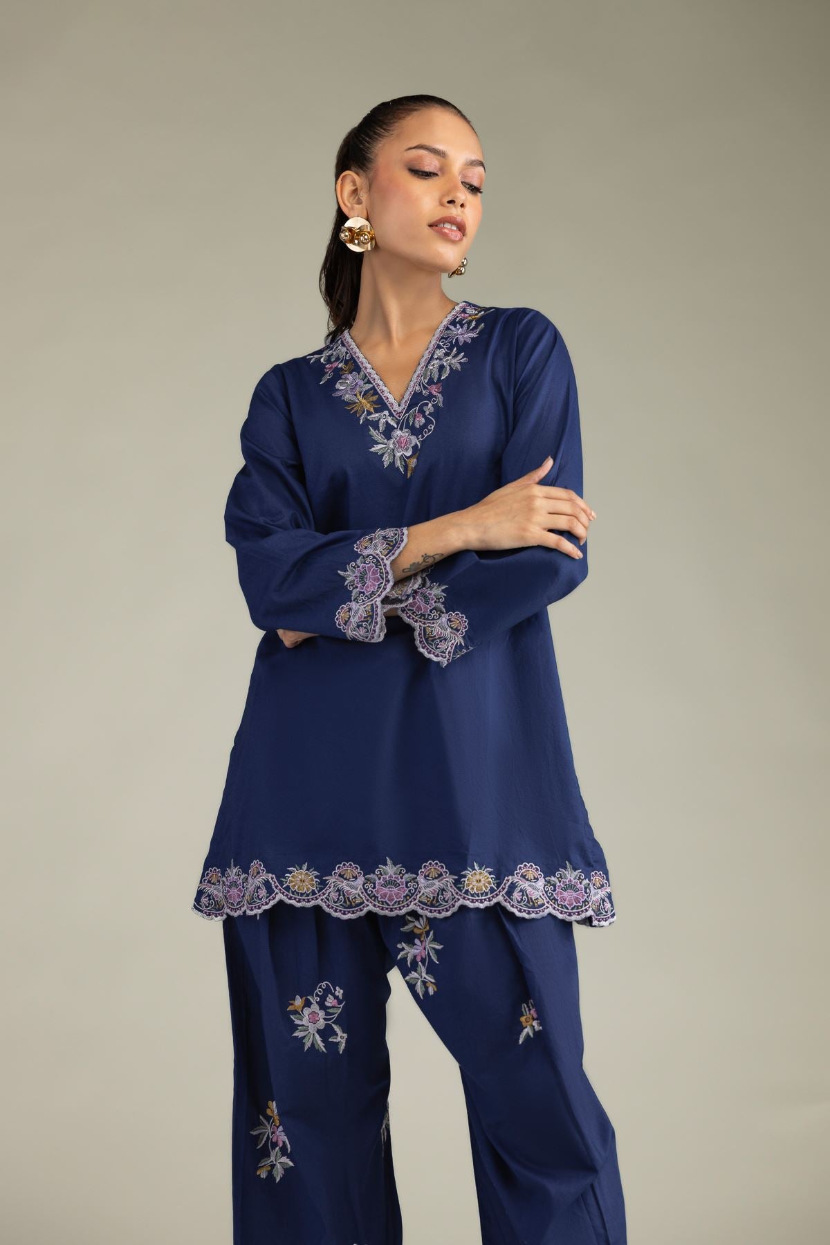 Cambric Navy Kurta