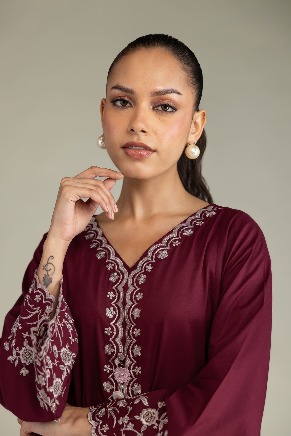 Maroon Cambric Kurta