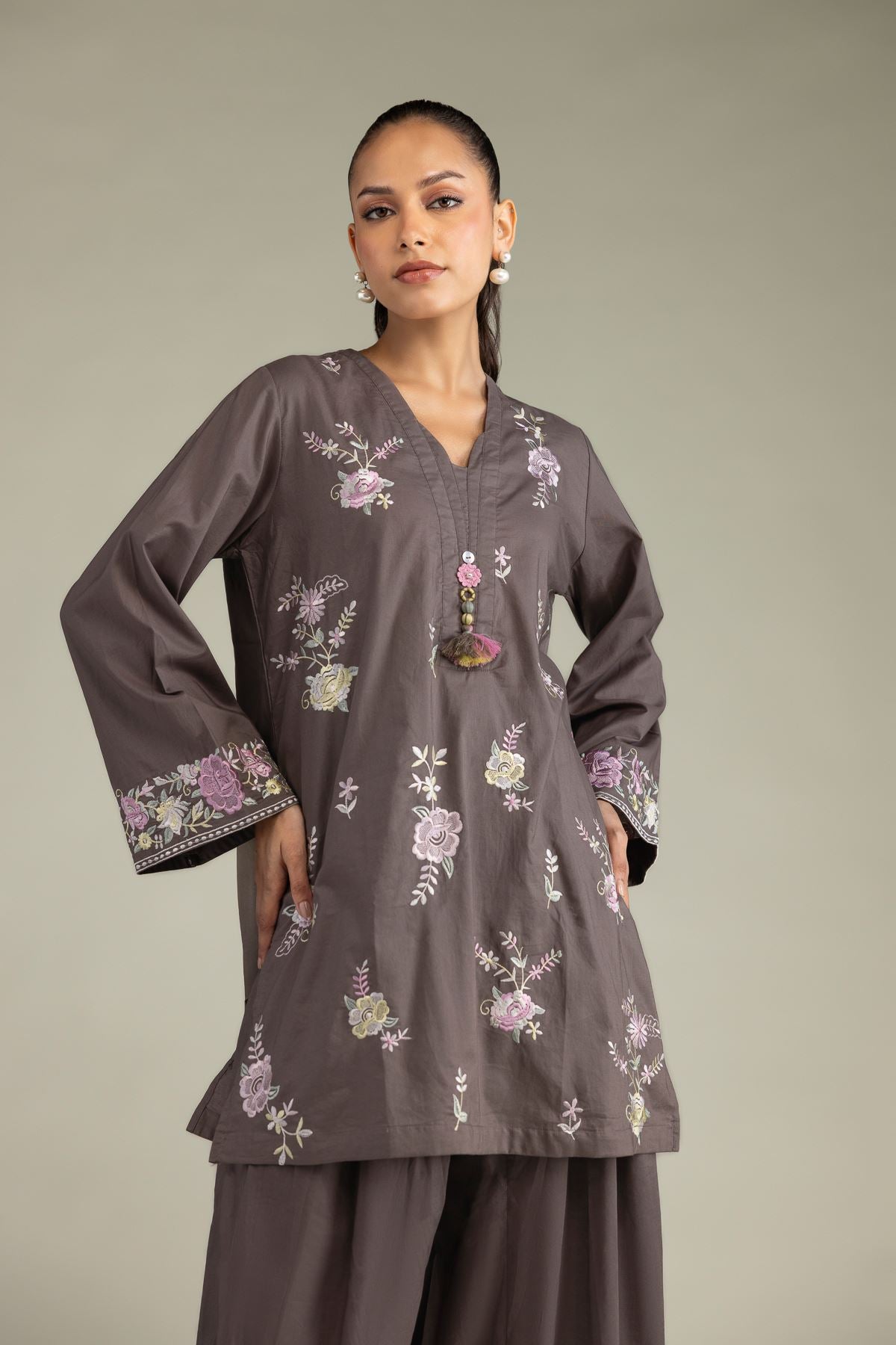 Floral V-Neck Kurta