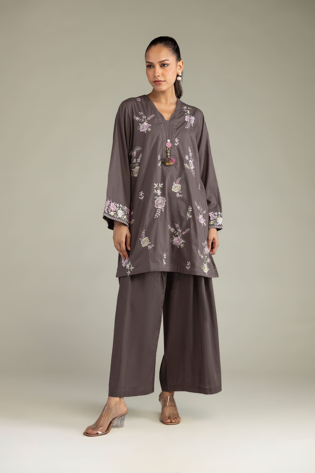 Floral V-Neck Kurta