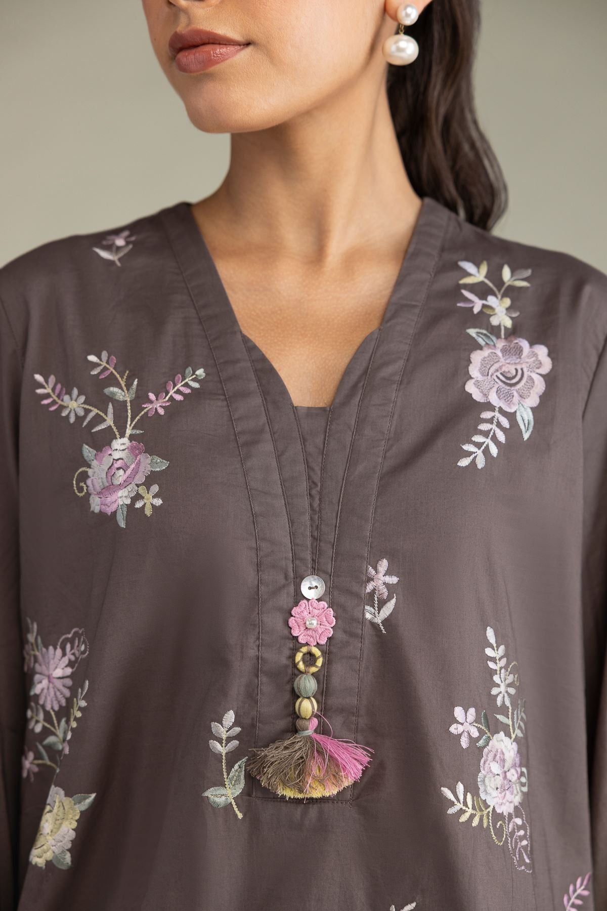 Floral V-Neck Kurta