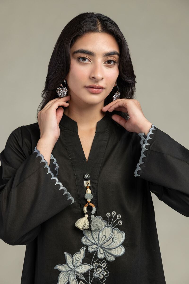 Floral Black Kurta