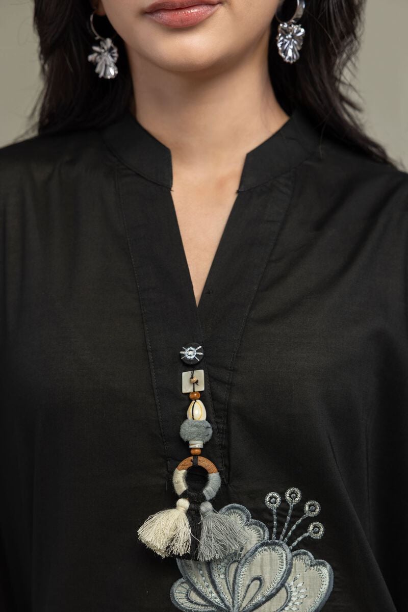 Floral Black Kurta