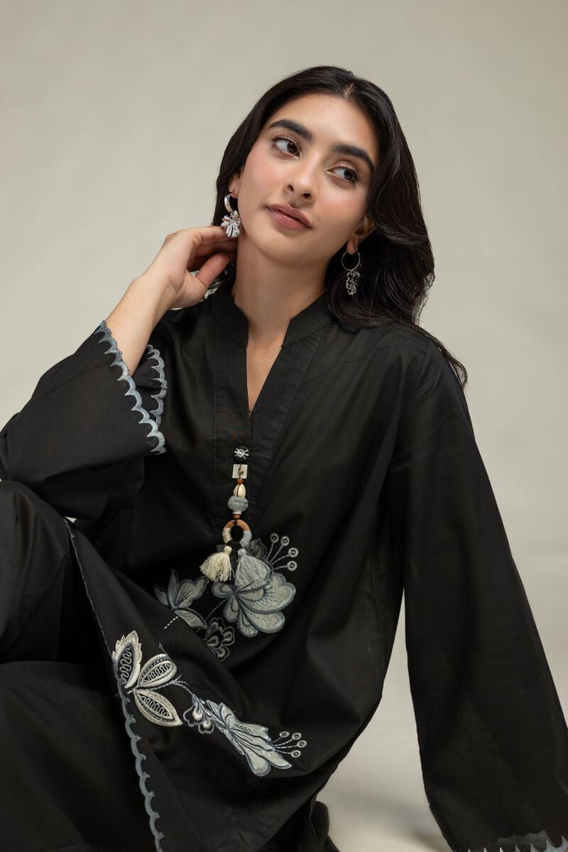 Floral Black Kurta