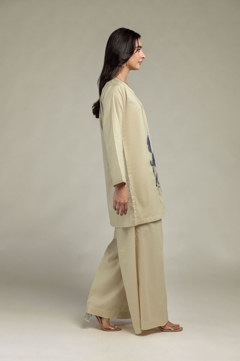 Beige Solid Pants