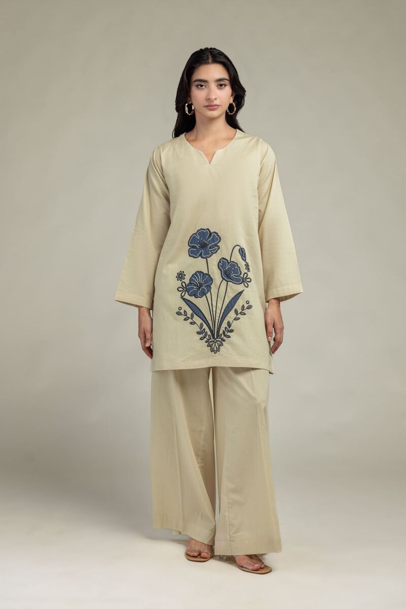 Beige Solid Pants