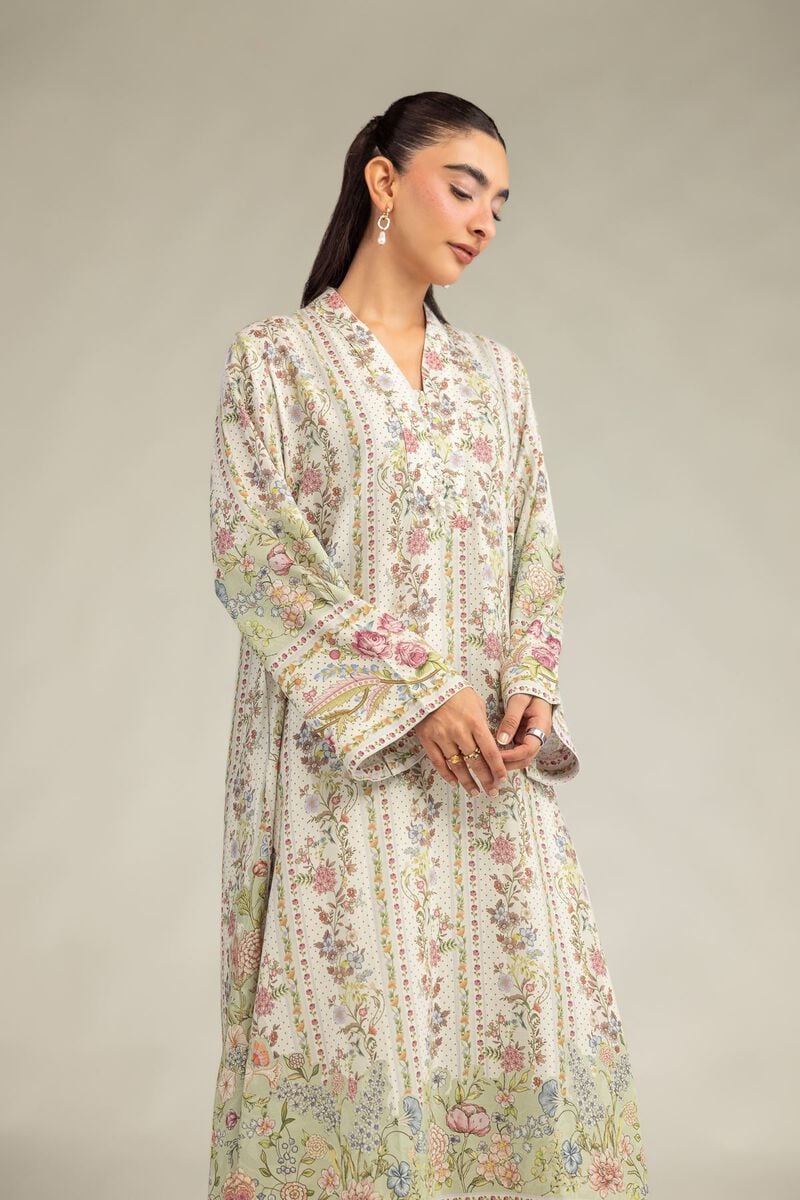 Floral V-Neck Kurta 1-26-334-A-J1-VG