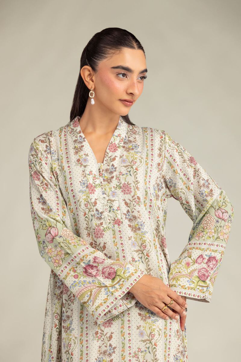 Floral V-Neck Kurta 1-26-334-A-J1-VG