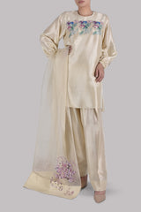 Lamb’s Wool Embellished Raw Silk Set