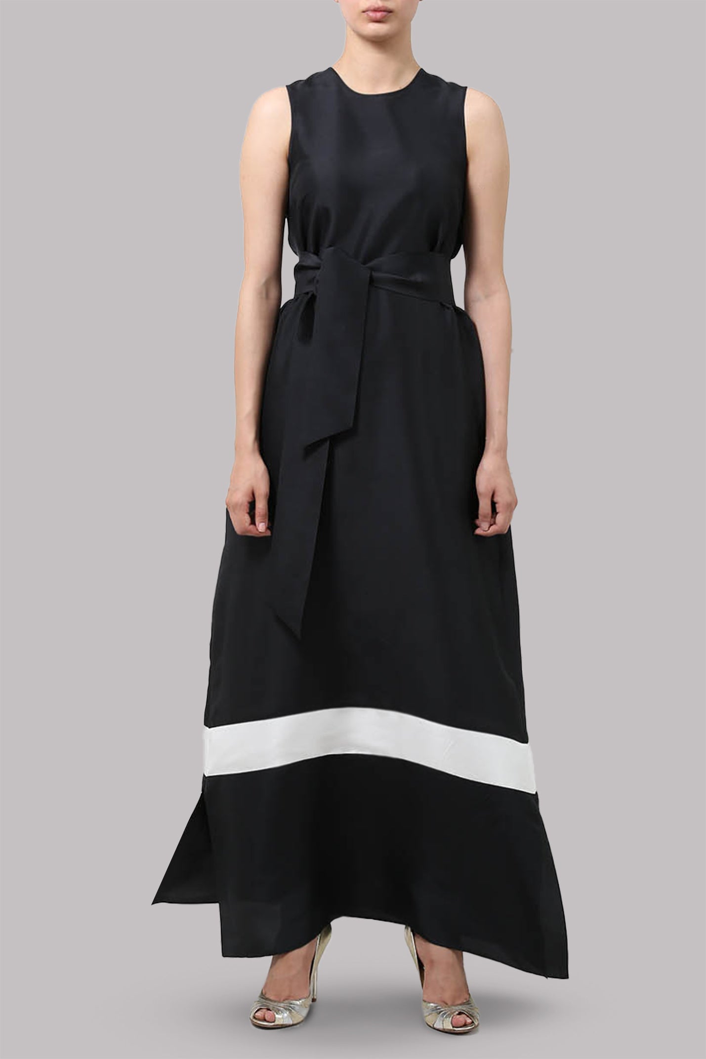 Black Raw Silk Maxi Dress