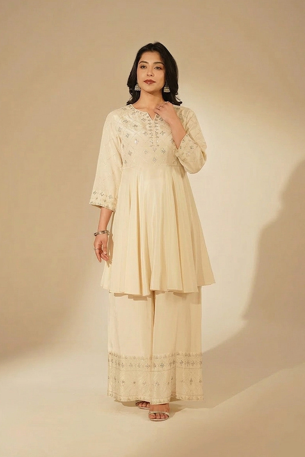 2 Piece Raw Silk Embroidered Suit (FS0150)