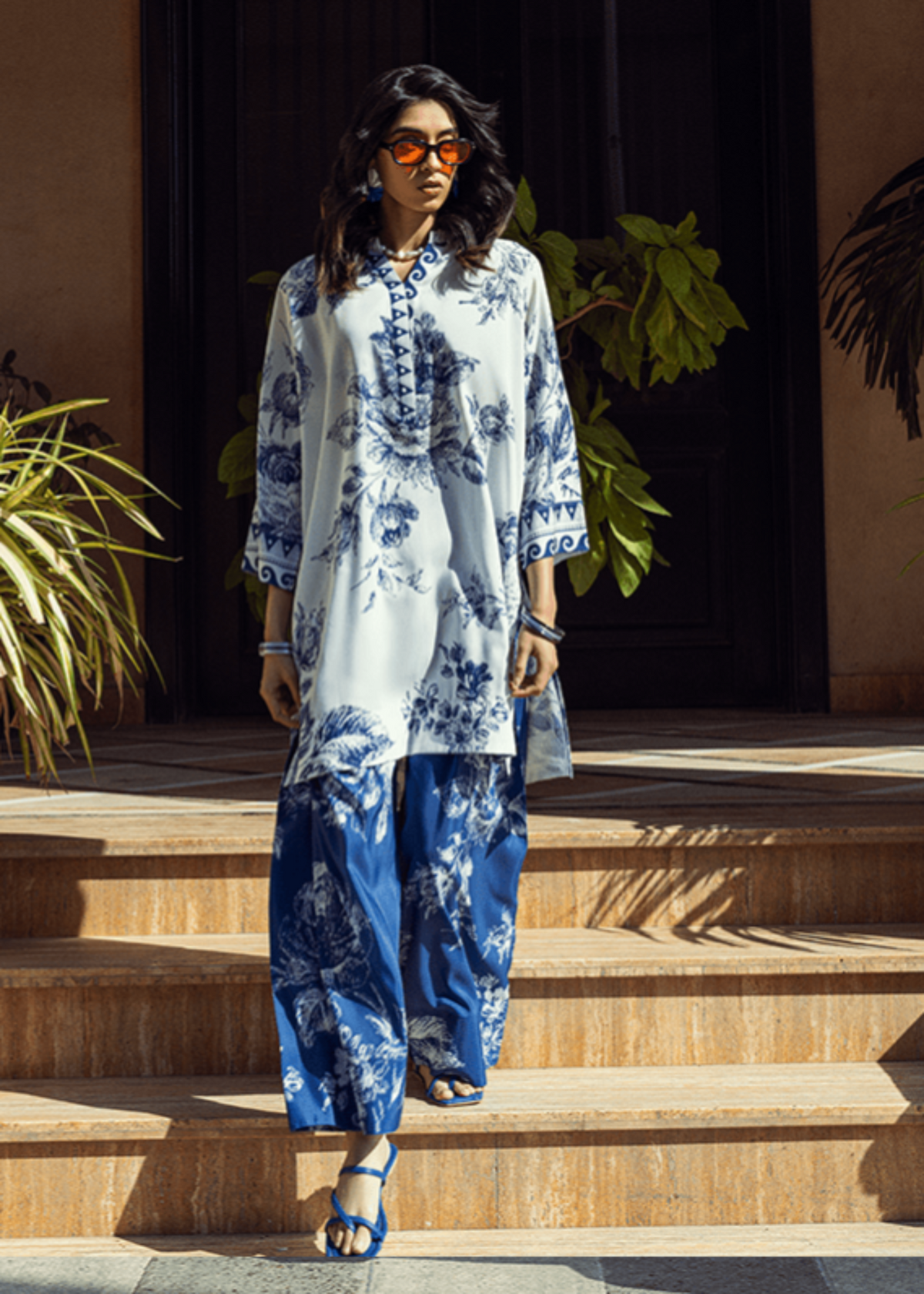 Polycotton Kurta Set in Blue jay