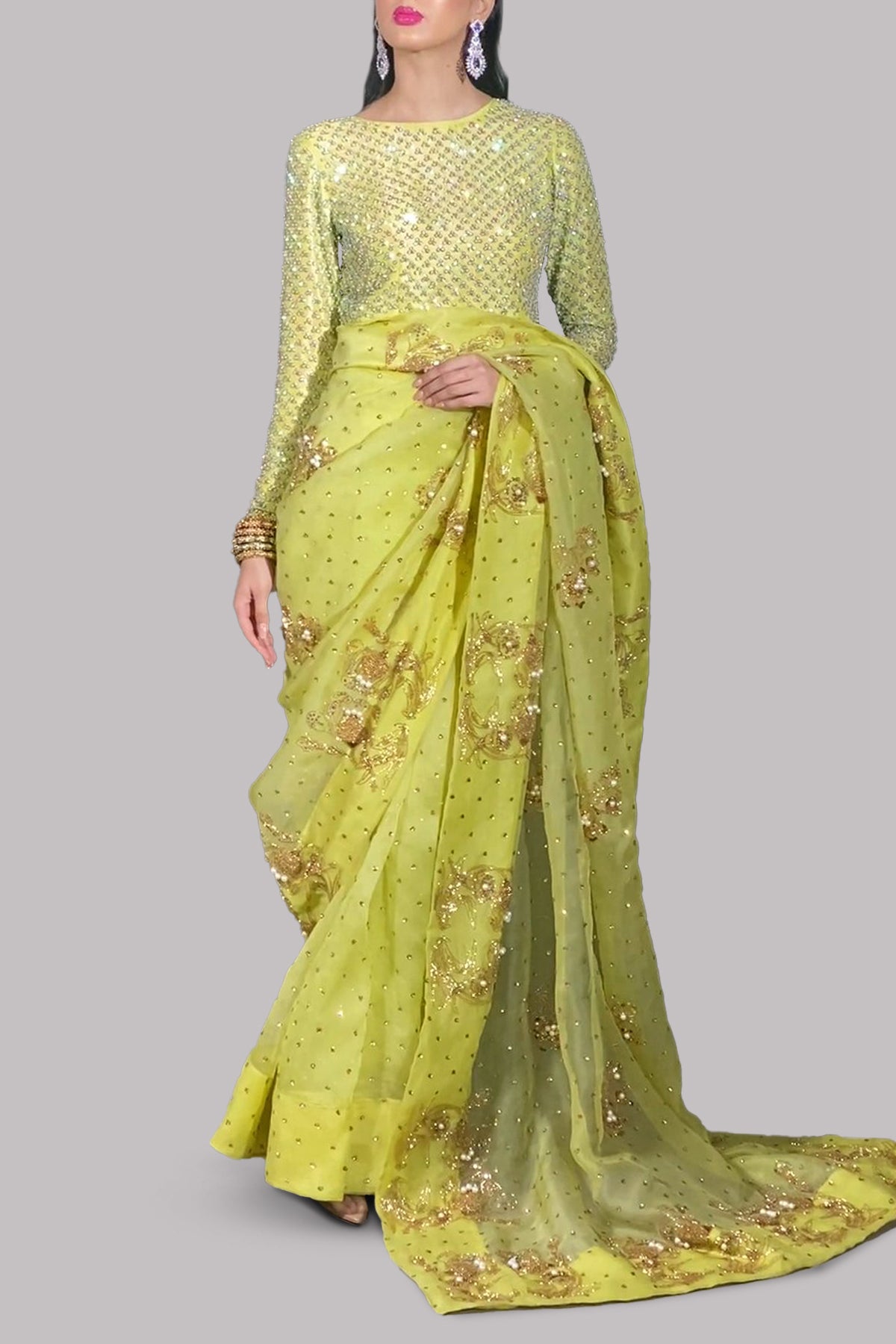 Aurora Yellow Embellished Organza Sari