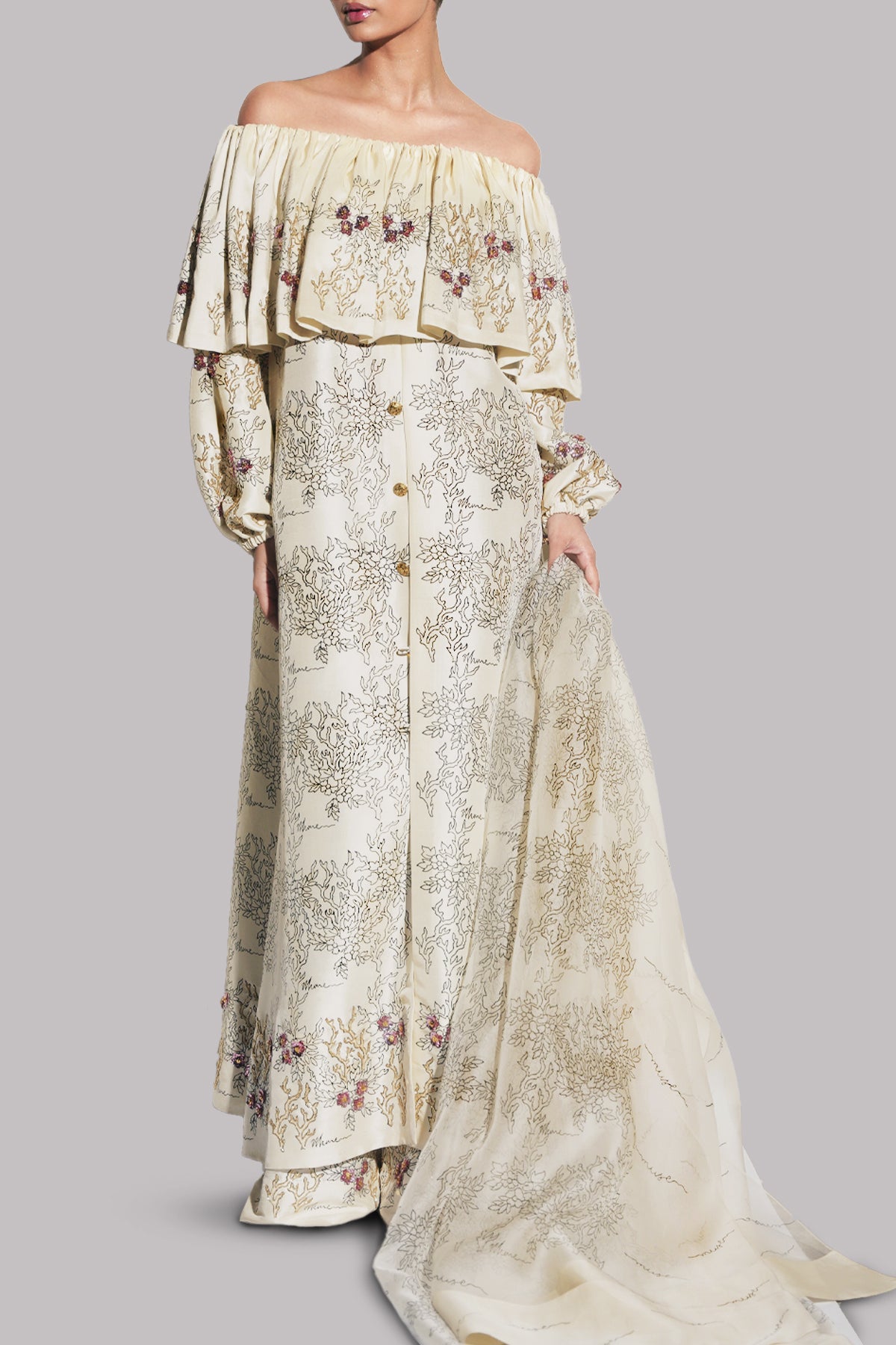 Afterglow Off-Shoulder Block Printed and Embellished Set