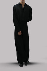Black Raw Silk Button Down Shirt &amp; Pants