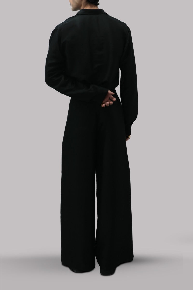 Black Raw Silk Button Down Shirt &amp; Pants