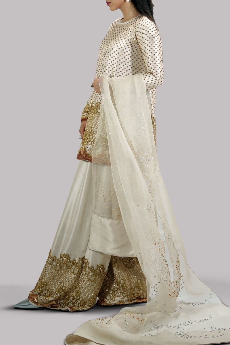 White Swan Embellished Raw Silk Set