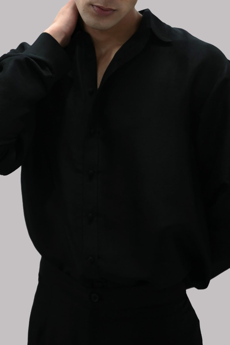 Black Raw Silk Button Down Shirt &amp; Pants
