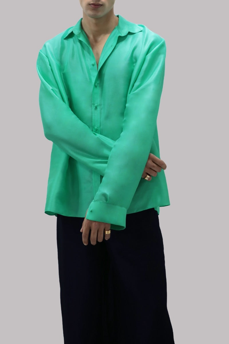 Spring Bud Raw Silk Button Down Shirt