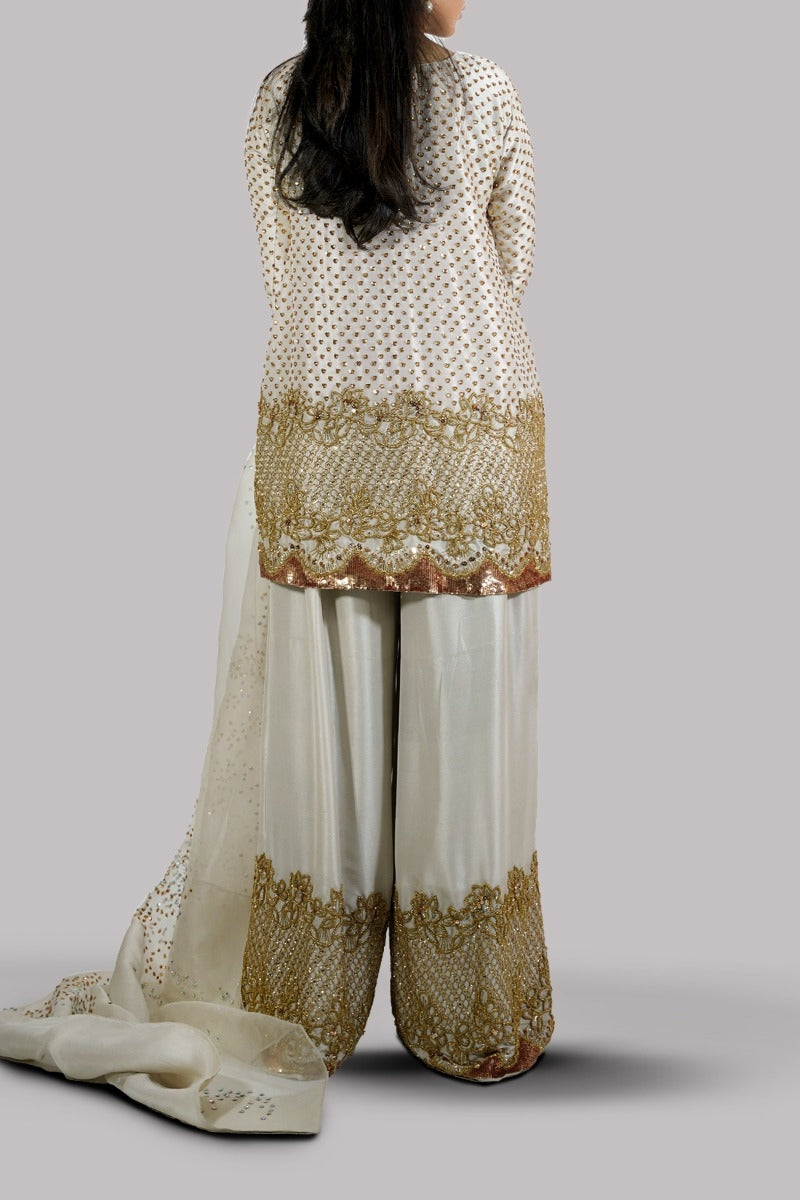 White Swan Embellished Raw Silk Set