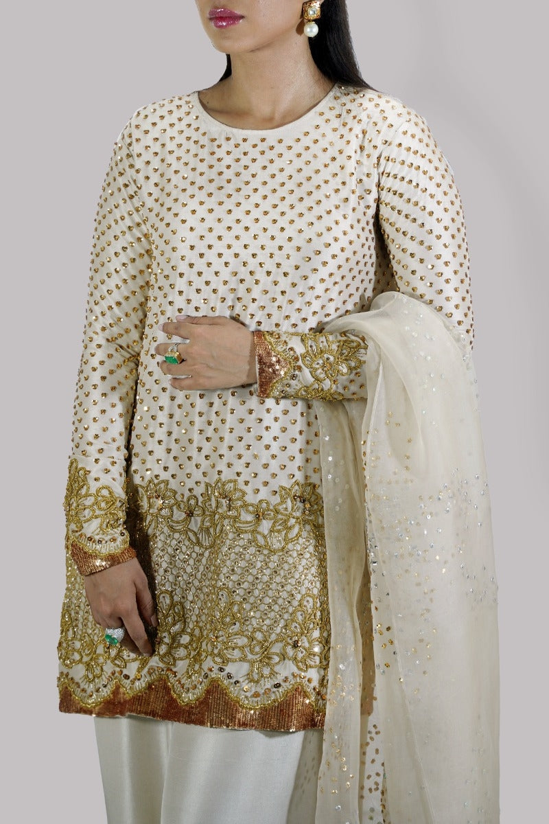 White Swan Embellished Raw Silk Set