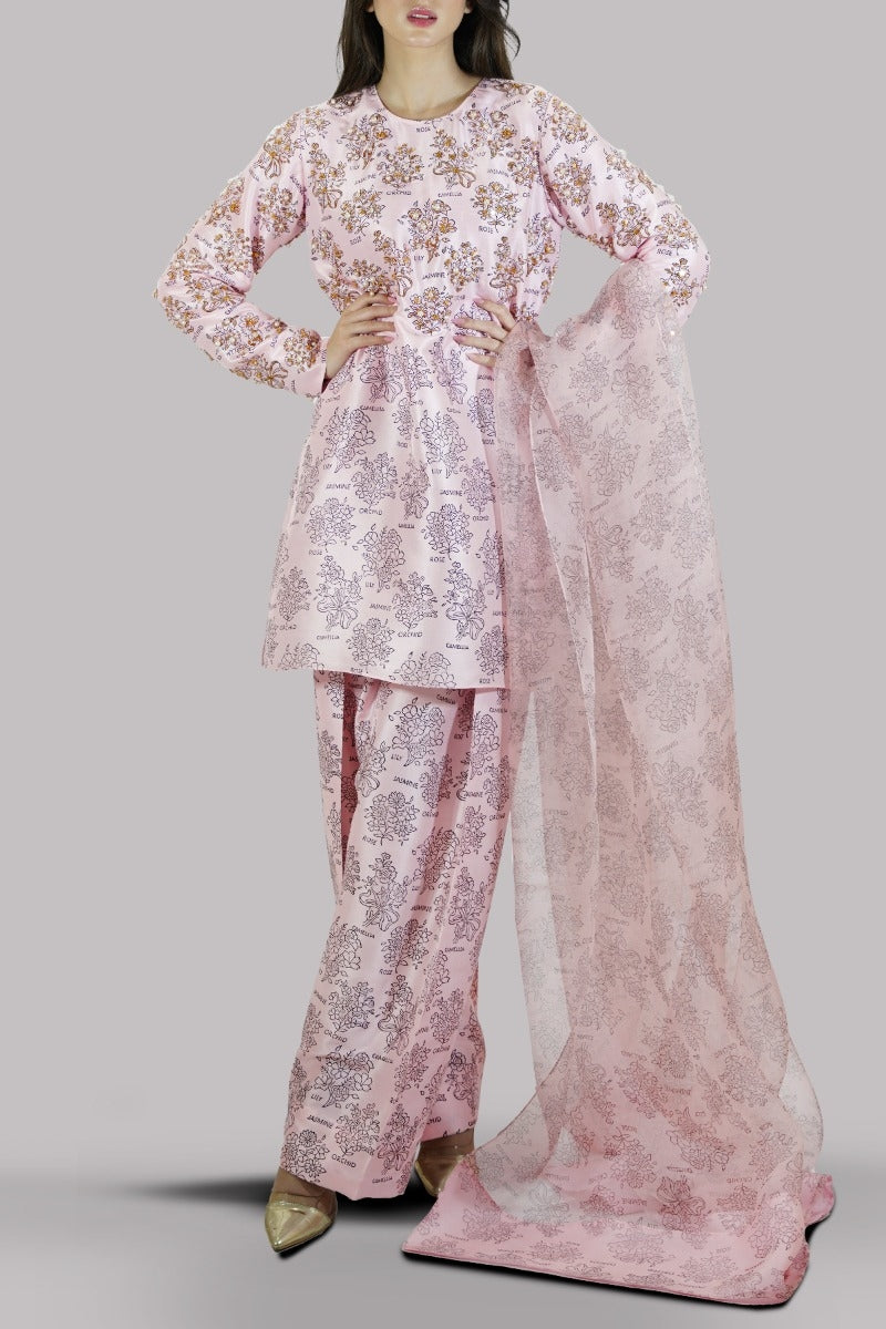 Blushing Bride Block Printed &amp; Embellished Raw Silk Set