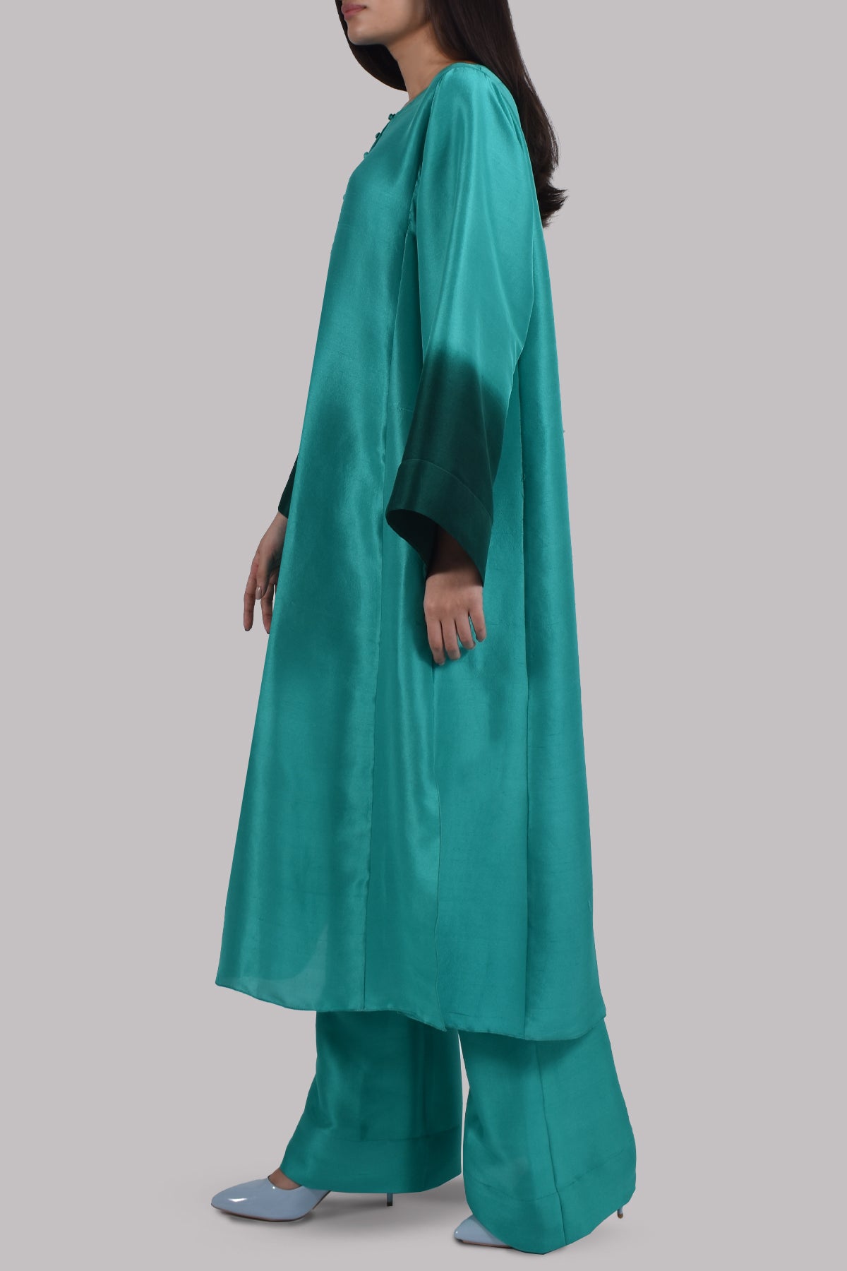 Arcadia Green Oversized Raw Silk Tunic Set