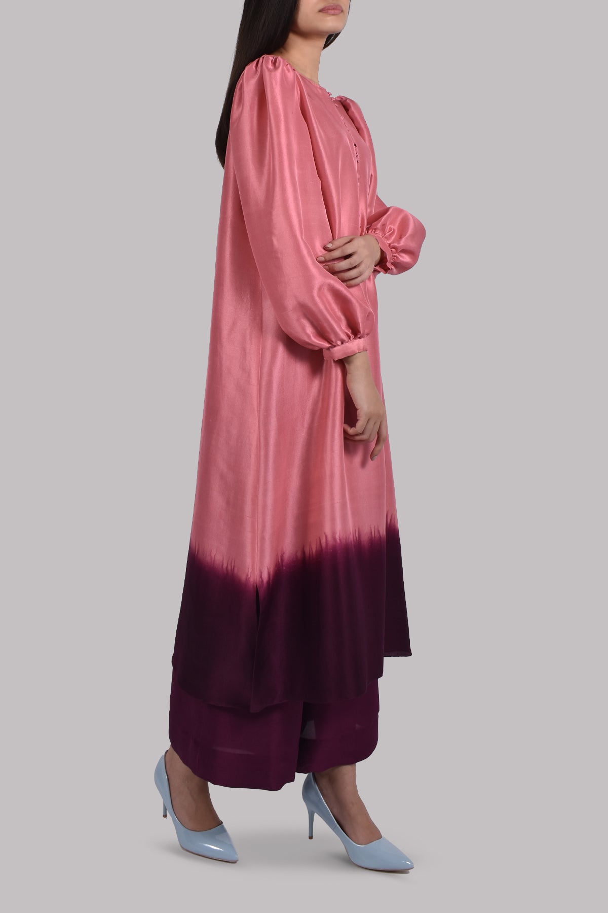 Chateau Rose Grape Wine Ombre Raw Silk Tunic Set