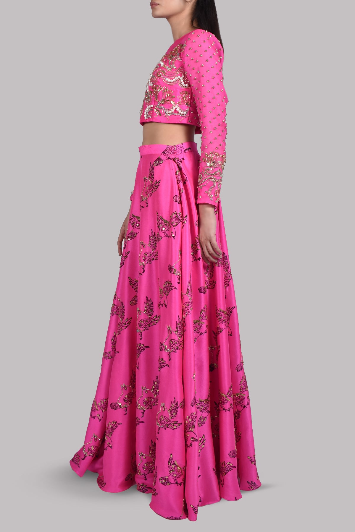 Diva Pink Embellished Blouse Skirt Dupatta Set