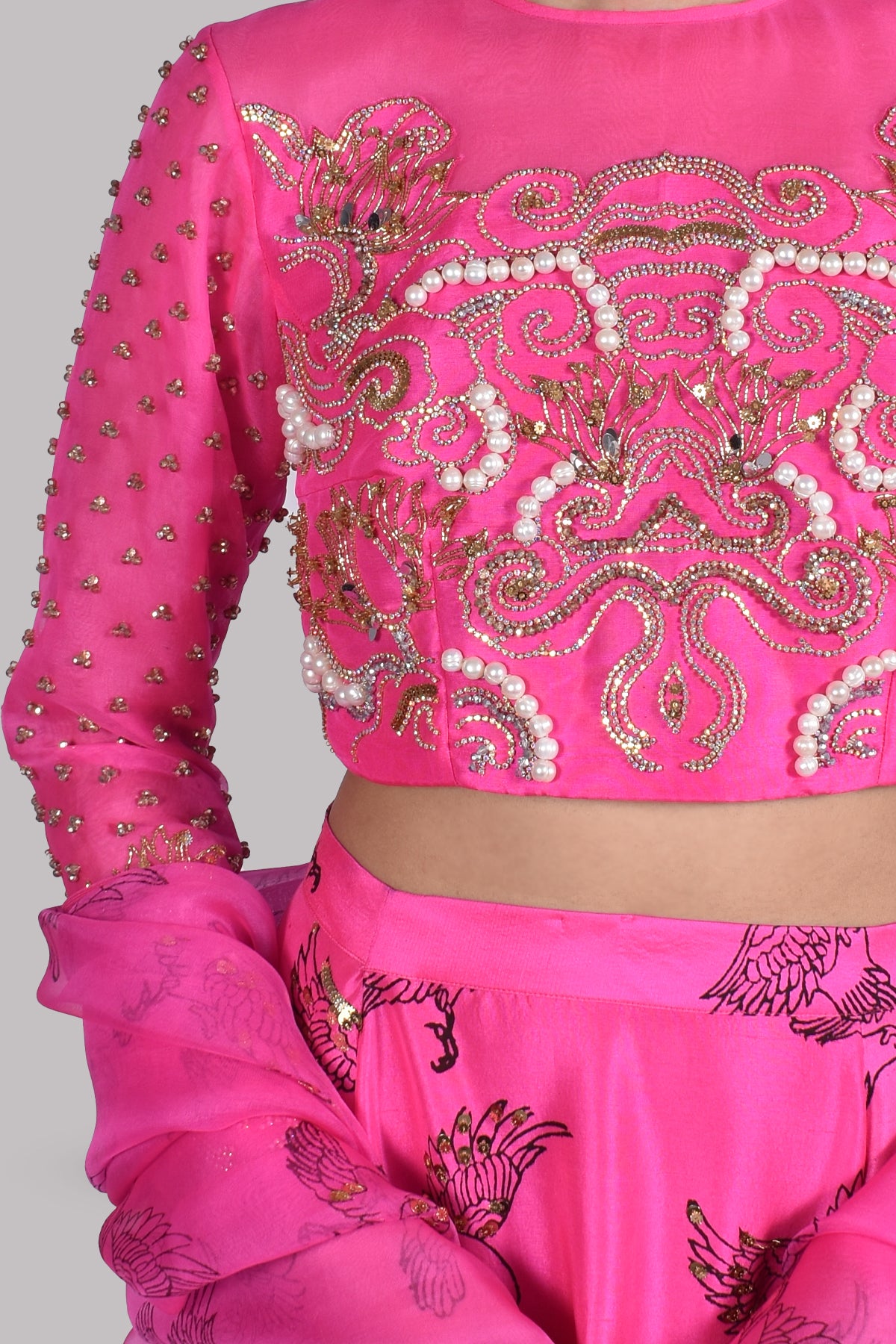 Diva Pink Embellished Blouse Skirt Dupatta Set
