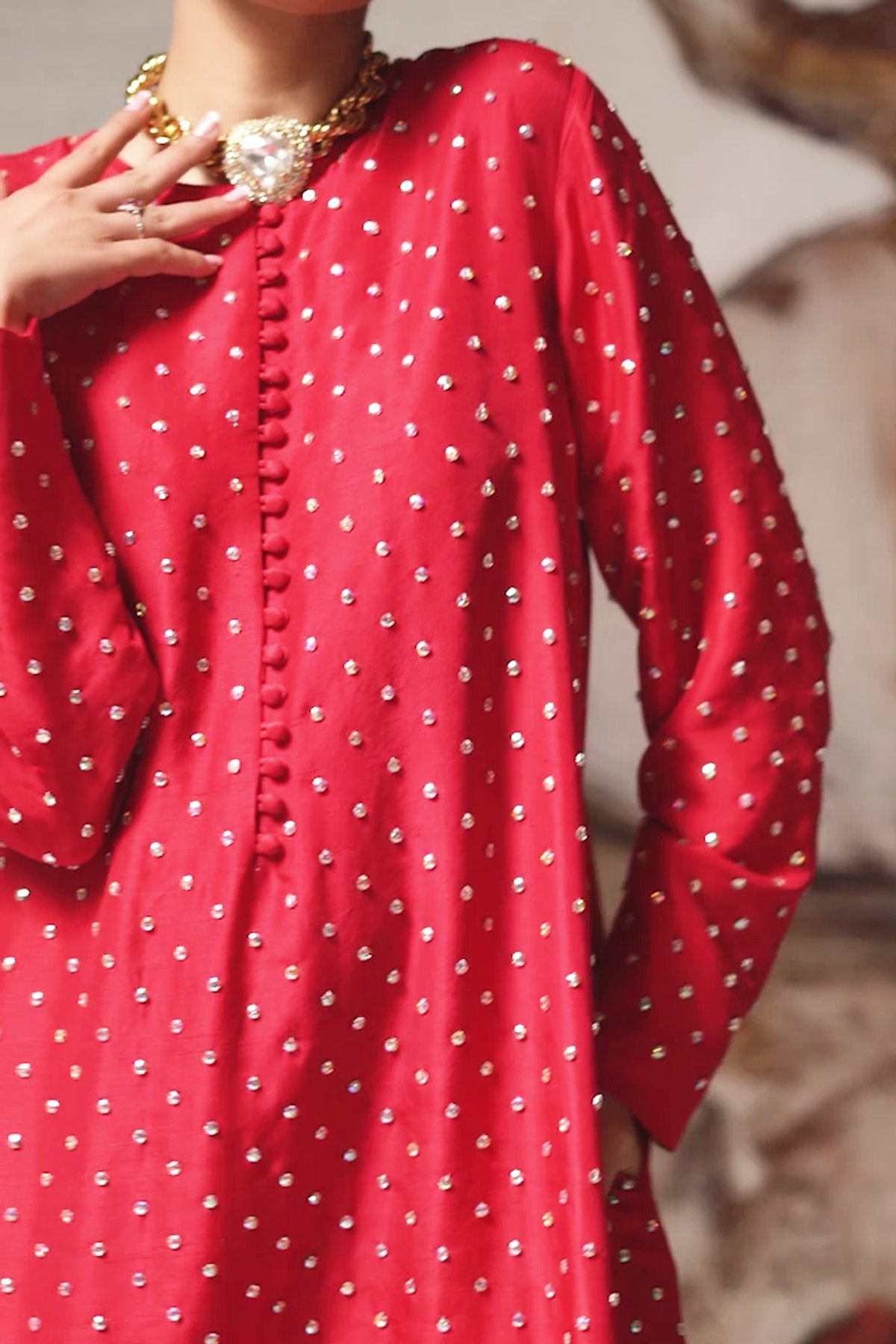 Tango Red Crystal Embellished Silk Maxi Dress