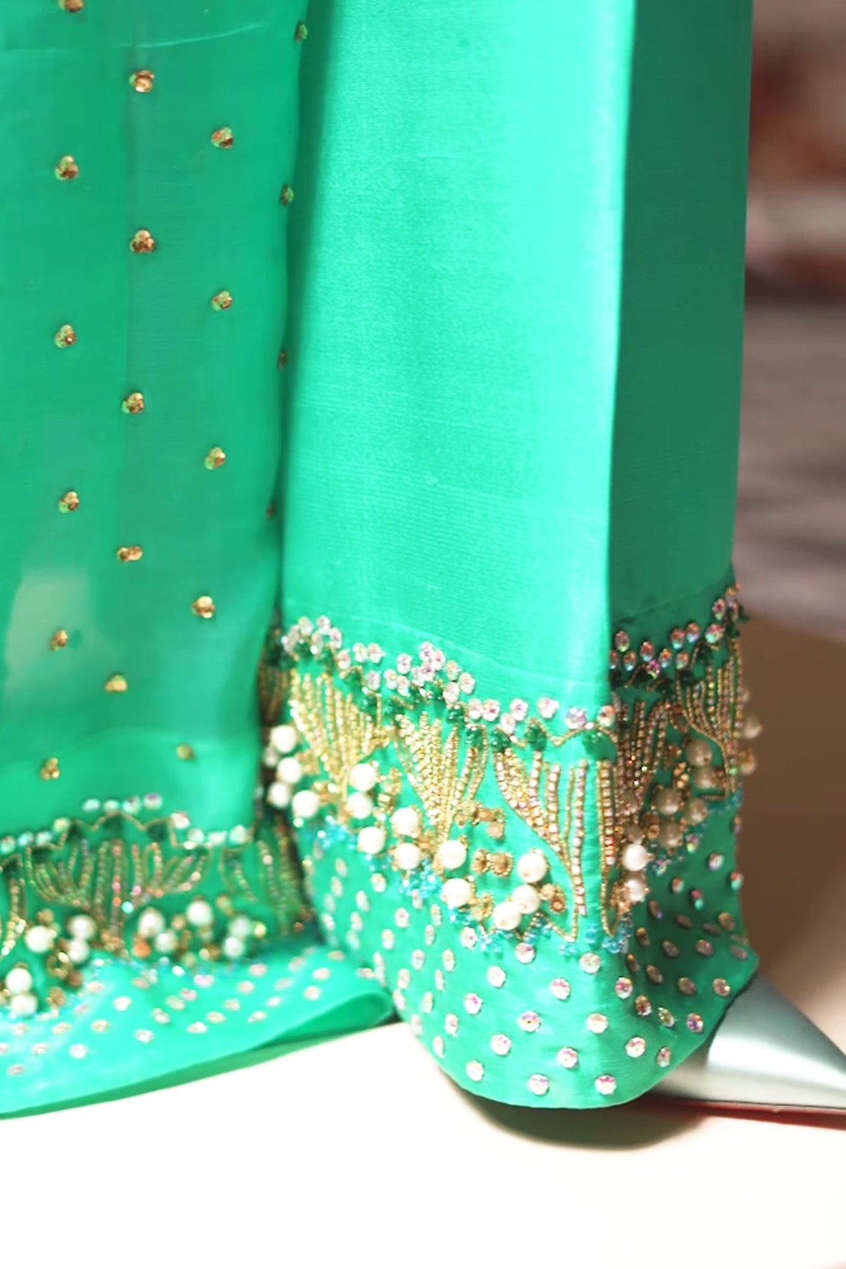 Arcadia Green Embellished Raw Silk Set