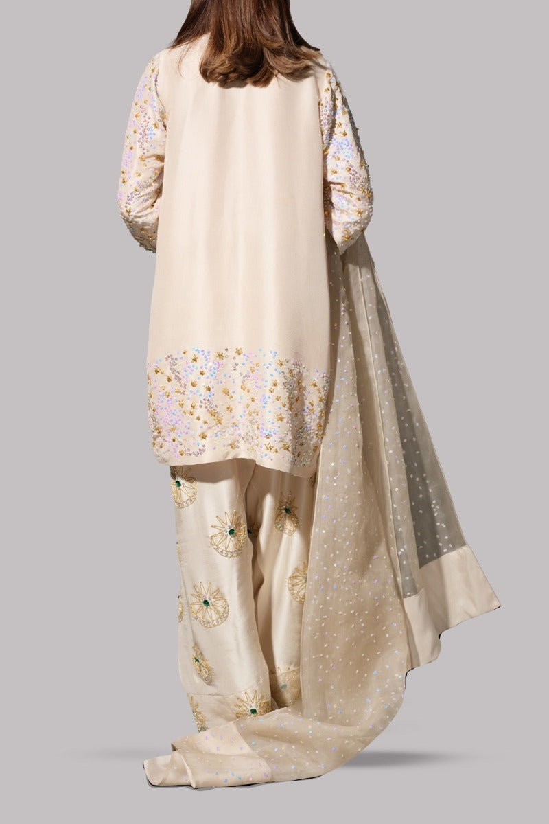 White Swan Embellished Raw Silk Set