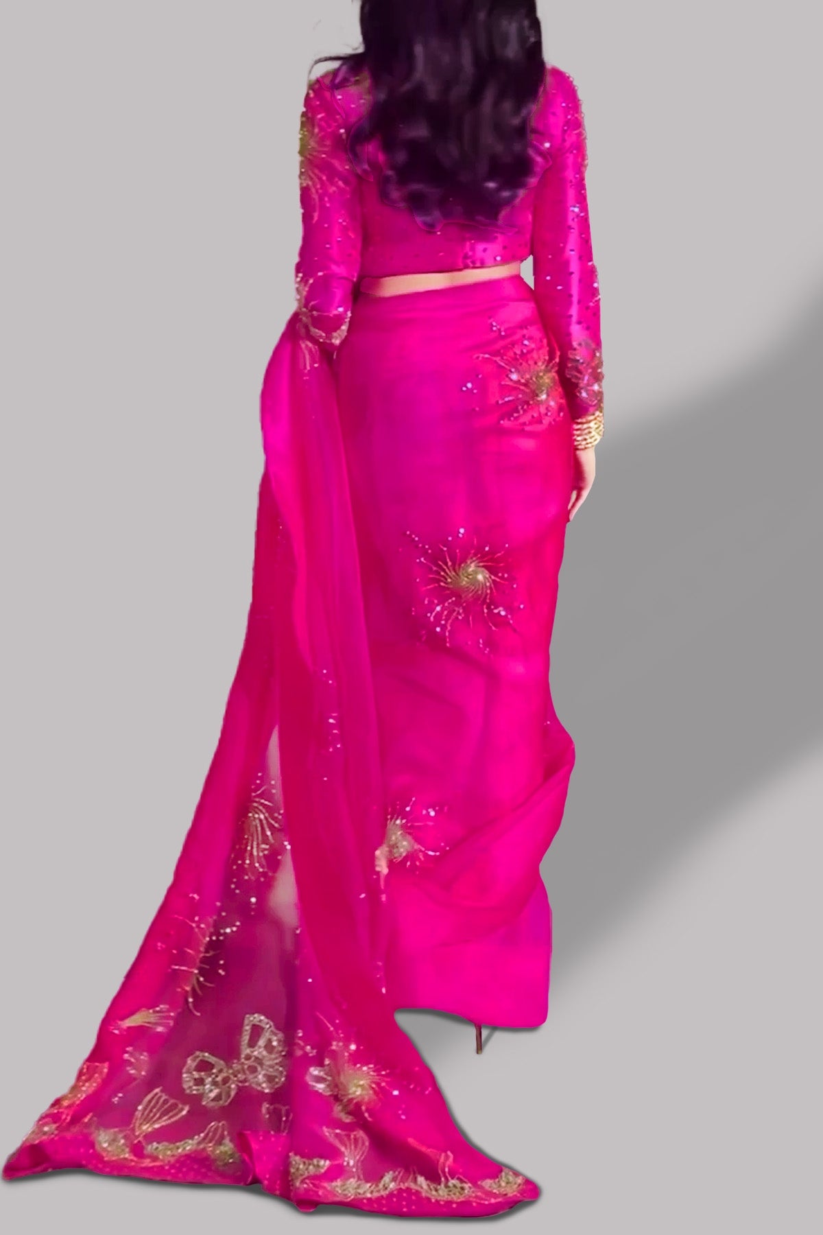 Diva Pink Embellished Organza Sari