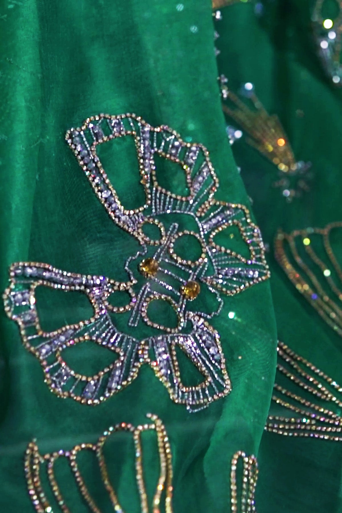 Emerald Green Embellished Organza Sari