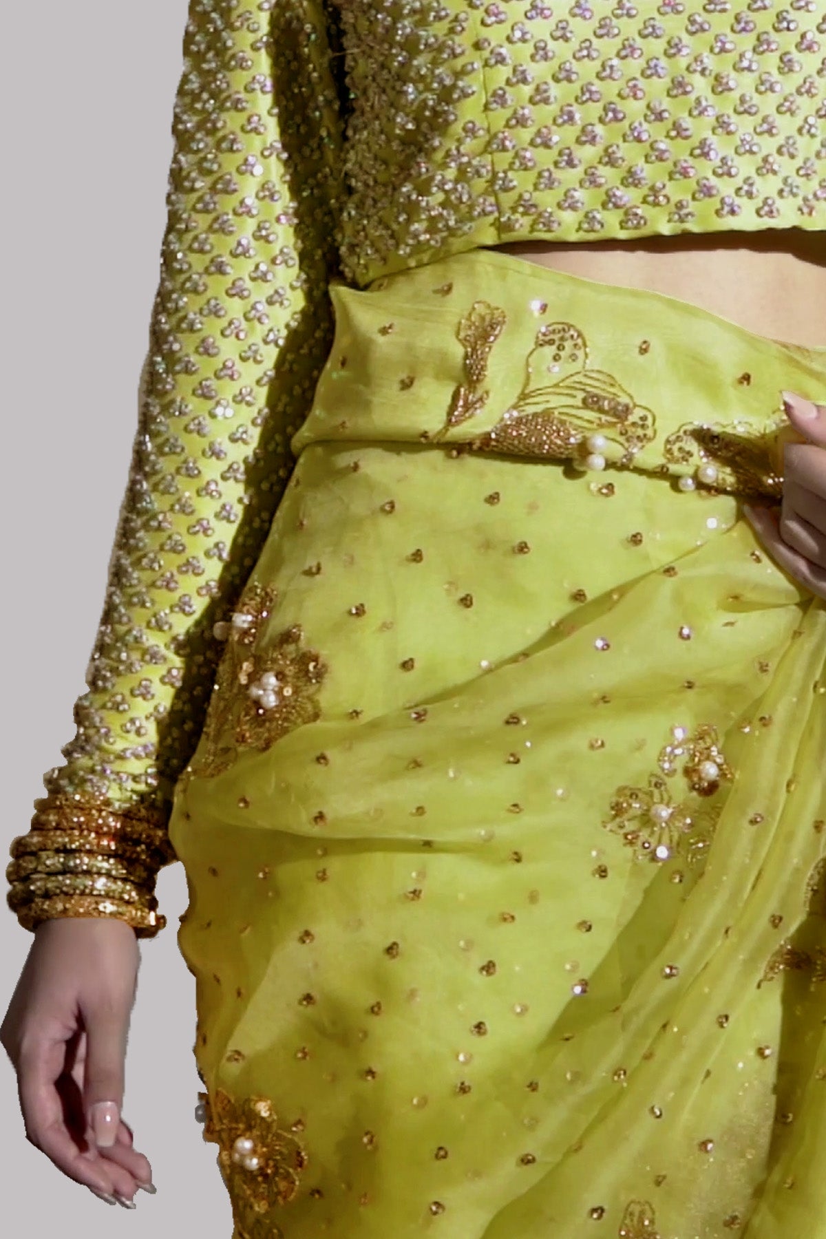 Aurora Yellow Embellished Organza Sari