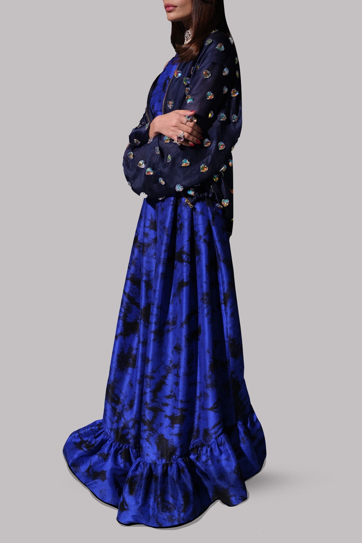 Dazzling Blue and Black Embellished Maxi Set