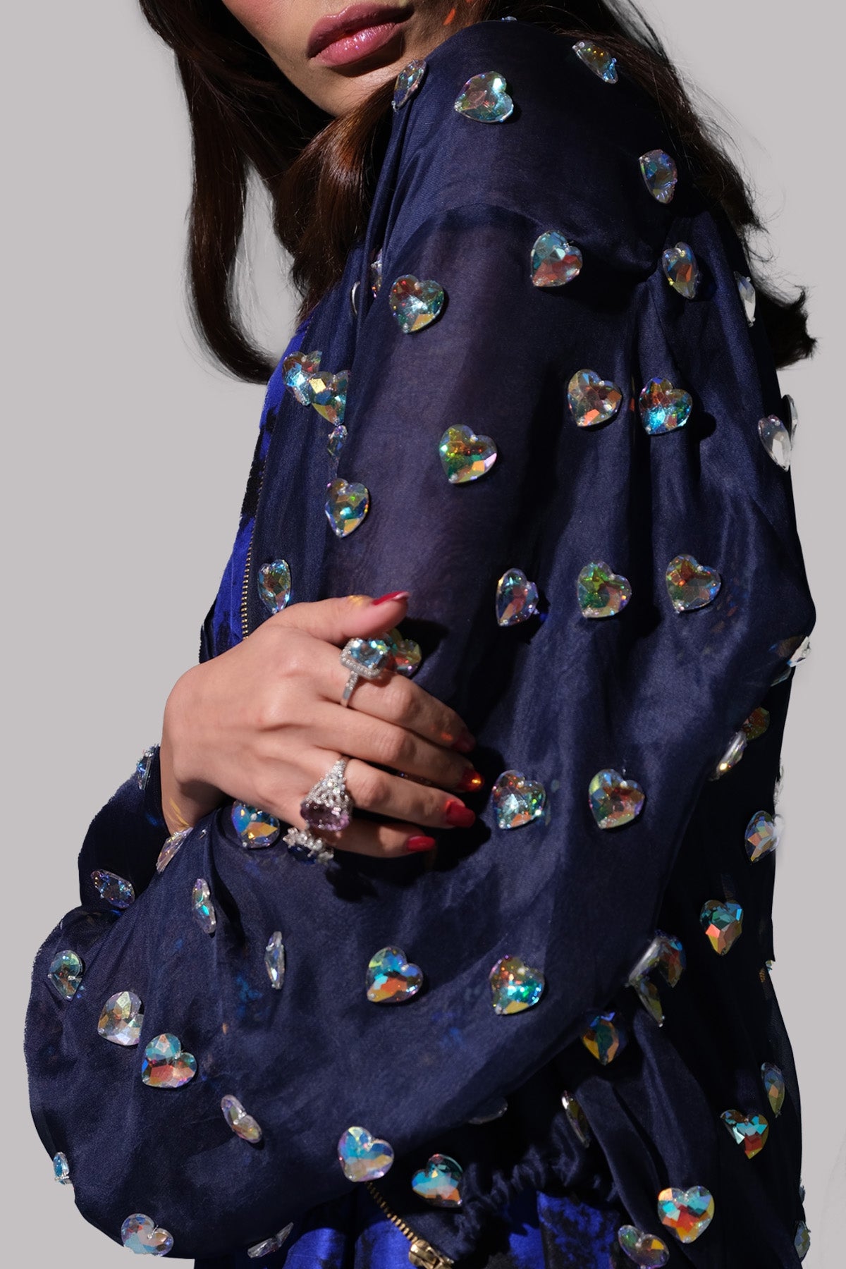 Dazzling Blue and Black Embellished Maxi Set