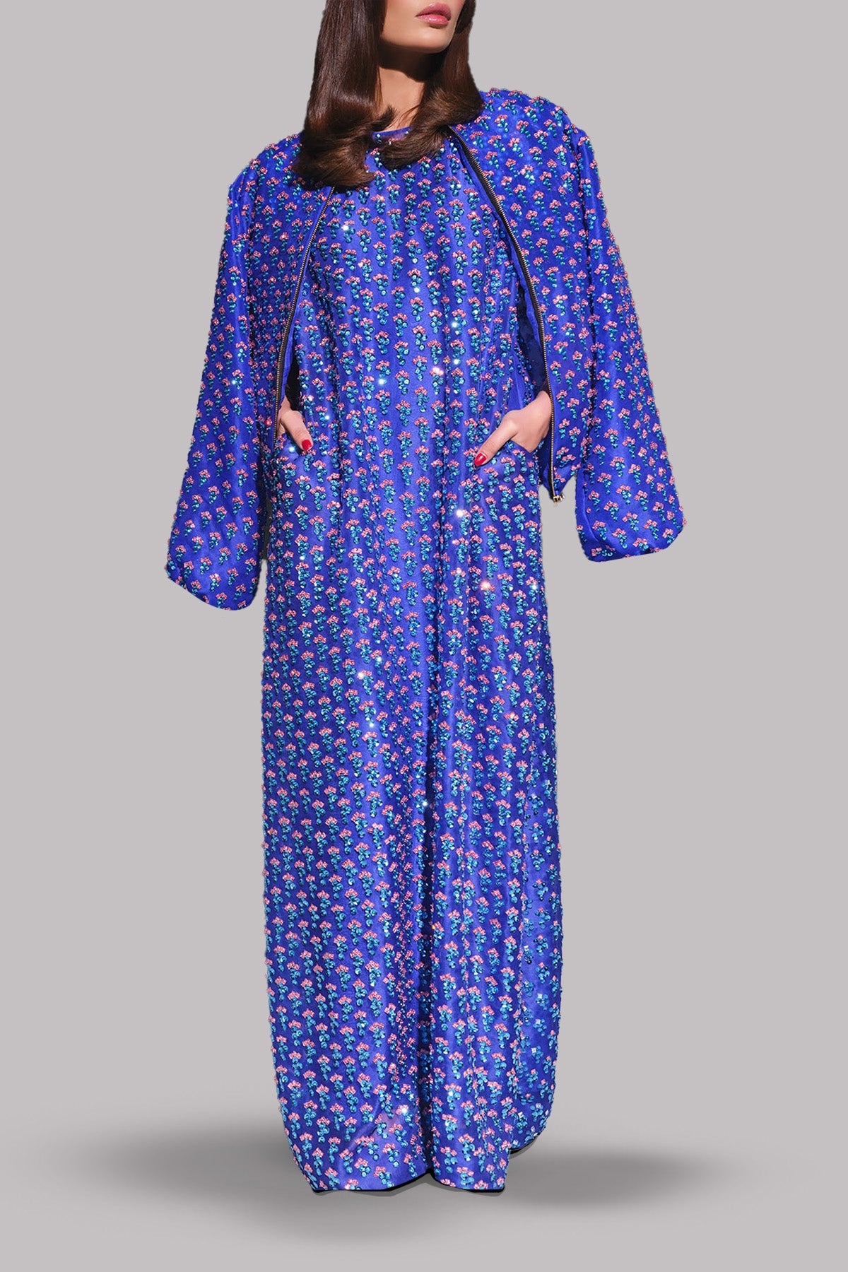 Dazzling Blue Embellished Organza Maxi Set
