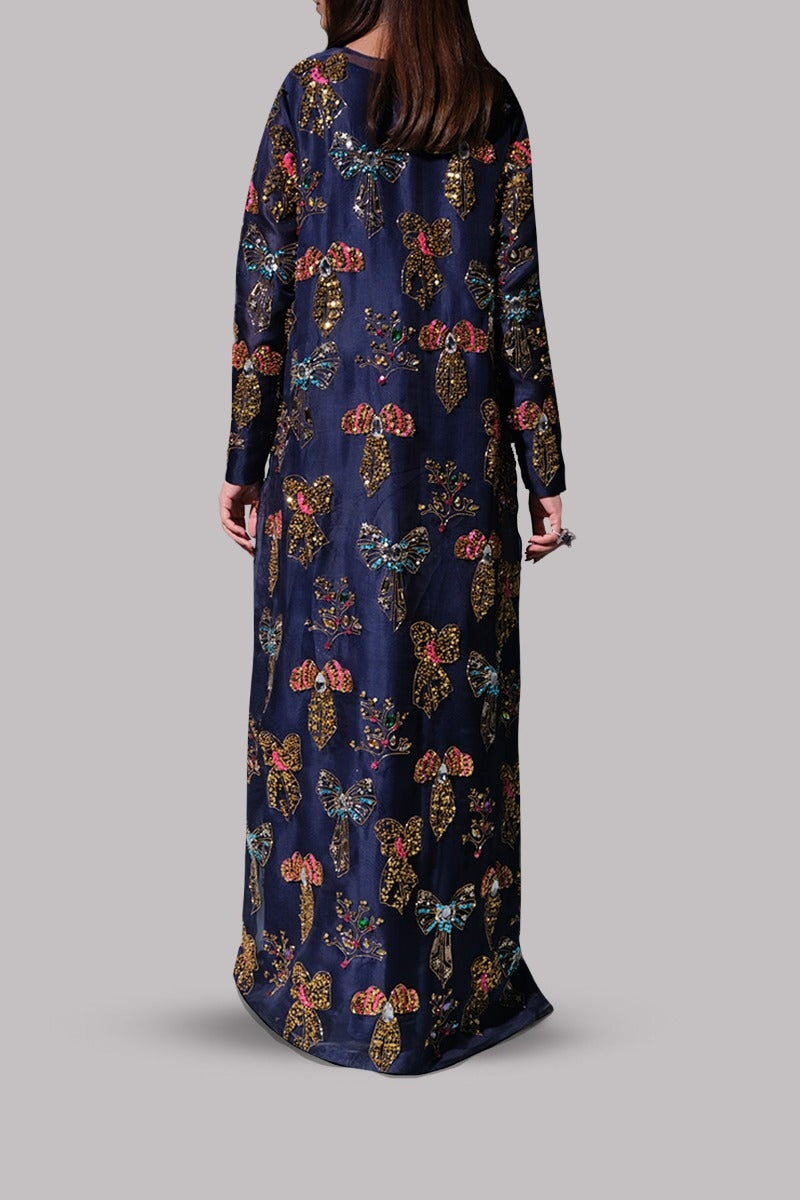 Black Iris Crystal Embellished Organza Maxi Dress