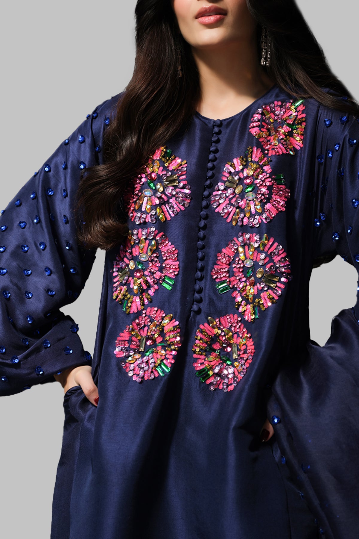 Black Iris Embellished Raw Silk Set
