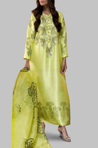 Aurora Yellow Block Printed Embellished Maxi Dress Set