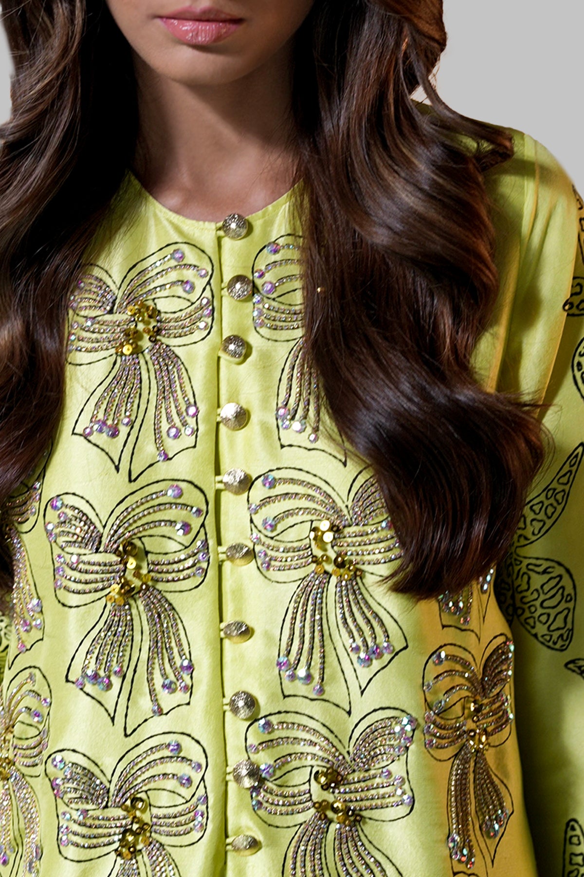 Aurora Yellow Block Printed Embellished Maxi Dress Set