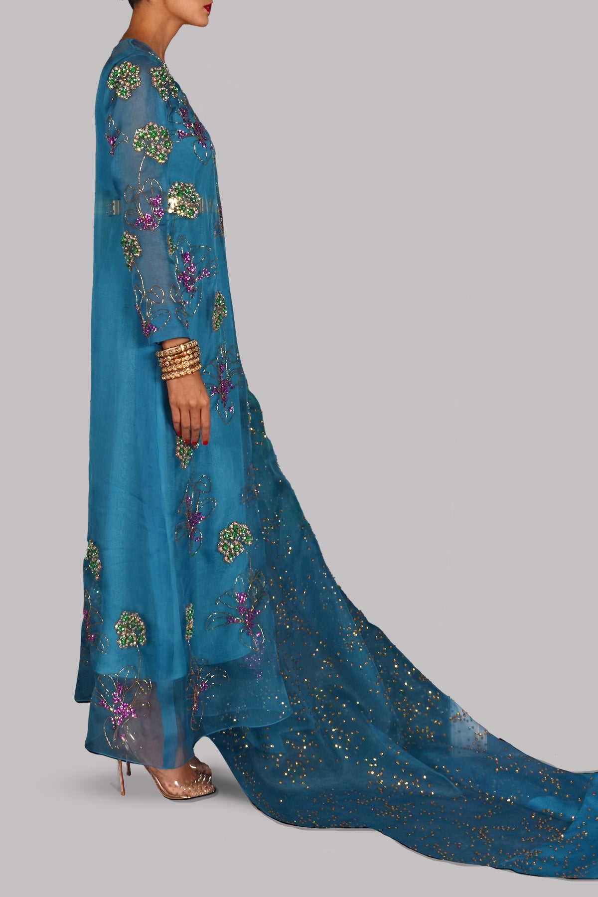 Algiers Blue Embellished Organza Maxi