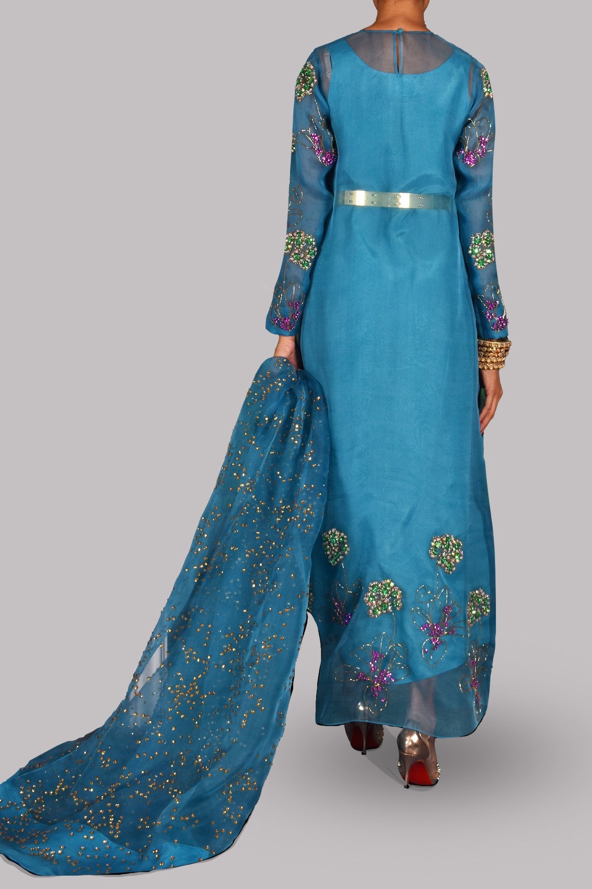 Algiers Blue Embellished Organza Maxi