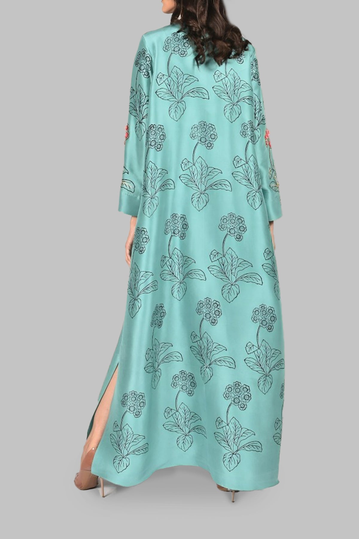 Waterfall Green Block Printed Embellished Maxi Dress Set